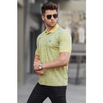 Madmext 5876 Erkek Sarı Desenli Polo Yaka Tişört