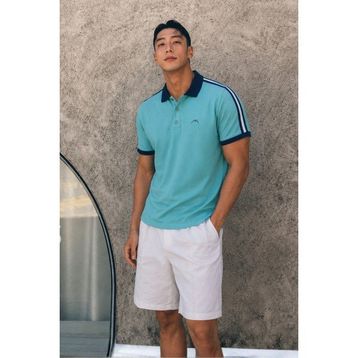 Madmext 5888 Mint Yeşili Kol Şeritli Polo Yaka Erkek T-shirt