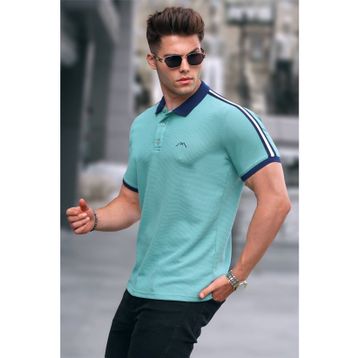 Madmext 5888 Mint Yeşili Kol Şeritli Polo Yaka Erkek T-shirt