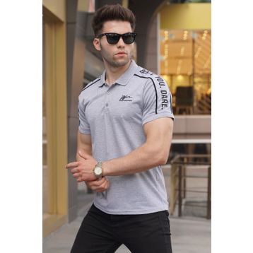 Madmext 5892 Kol Detaylı Nakışlı Polo Yaka Tişört