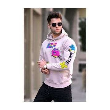 Madmext 5896 Erkek Bej Baskılı Kapüşonlu Sweatshirt