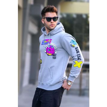 Madmext 5896 Erkek Boyalı Gri Baskılı Kapüşonlu Sweatshirt