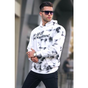 Madmext 5897 Ekru Erkek Nakışlı Kapüşonlu Sweatshirt