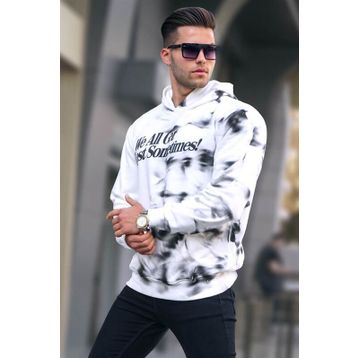 Madmext 5897 Ekru Erkek Nakışlı Kapüşonlu Sweatshirt