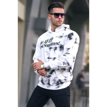 Madmext 5897 Ekru Erkek Nakışlı Kapüşonlu Sweatshirt