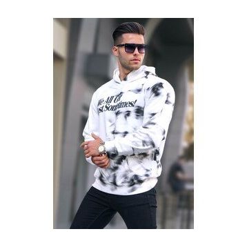 Madmext 5897 Ekru Erkek Nakışlı Kapüşonlu Sweatshirt