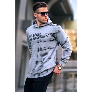 Madmext 5897 Gri Erkek Nakışlı Kapüşonlu Sweatshirt