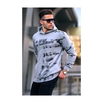 Madmext 5897 Gri Erkek Nakışlı Kapüşonlu Sweatshirt