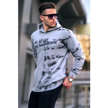 Madmext 5897 Gri Erkek Nakışlı Kapüşonlu Sweatshirt