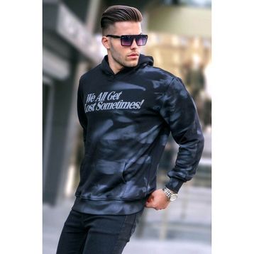 Madmext 5897 Siyah Erkek Nakışlı Kapüşonlu Sweatshirt