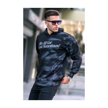 Madmext 5897 Siyah Erkek Nakışlı Kapüşonlu Sweatshirt