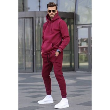 Madmext 5905 Bordo Kapüşonlu Basic Eşofman Takımı