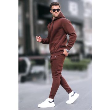 Madmext 5905 Kapüşonlu Basic Açık Bej Erkek Eşofman Takımı