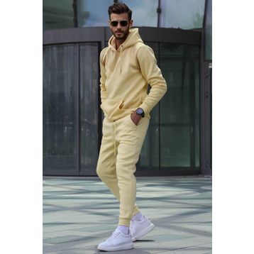 Madmext 5905 Sarı Kapüşonlu Basic Eşofman Takımı