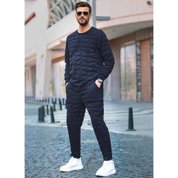 Madmext 5907 Siyah Kapitone Desenli Erkek Eşofman Takımı