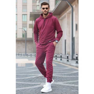 Madmext 5908 Bordo Kapüşonlu Basic Eşofman Takımı