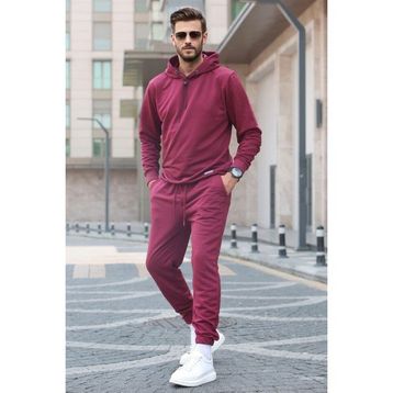 Madmext 5908 Bordo Kapüşonlu Basic Eşofman Takımı