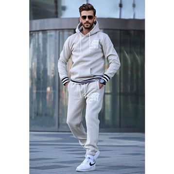 Madmext 5909 Lacivert Baskılı Kapüşonlu Erkek Eşofman Takımı