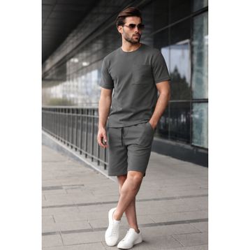 Madmext 5914 Füme Basic Cep Detaylı Erkek Şort Takımı