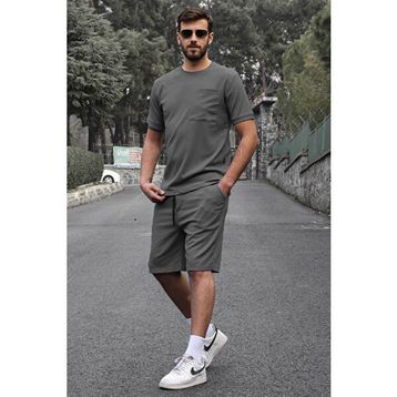 Madmext 5914 Füme Basic Cep Detaylı Erkek Şort Takımı