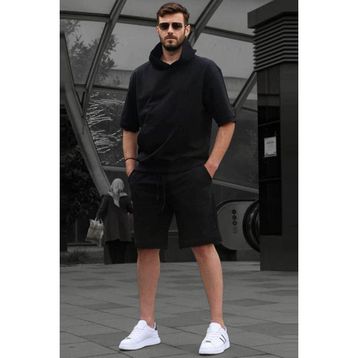 Madmext 5919 Siyah Kapüşonlu Şort Takım