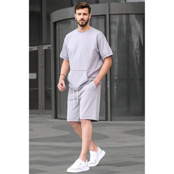 Madmext 5921 Boyalı Gri Basic Erkek Şort Takım