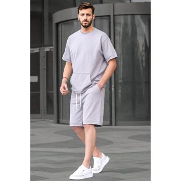 Madmext 5921 Boyalı Gri Basic Erkek Şort Takım