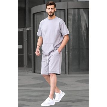 Madmext 5921 Boyalı Gri Basic Erkek Şort Takım