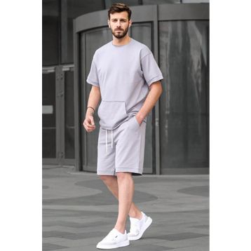 Madmext 5921 Boyalı Gri Basic Erkek Şort Takım