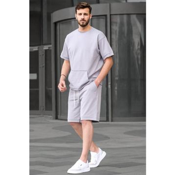 Madmext 5921 Boyalı Gri Basic Erkek Şort Takım