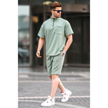 Madmext 5947 Mint Yeşili Fermuarlı Erkek Şort Takımı