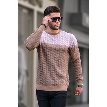 Madmext 5977 Bej Desenli Erkek Örme Kazak