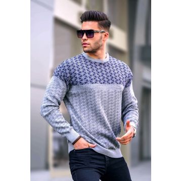 Madmext 5977 Gri Desenli Örme Erkek Kazak