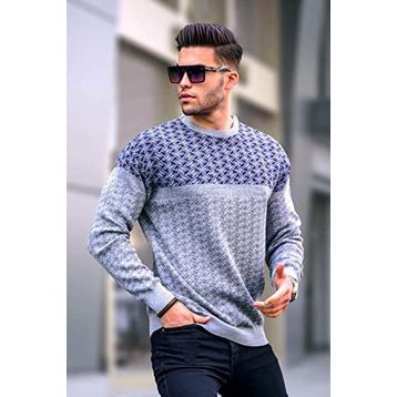 Madmext 5977 Gri Desenli Örme Erkek Kazak
