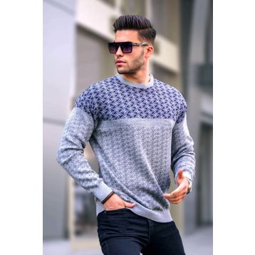Madmext 5977 Gri Desenli Örme Erkek Kazak