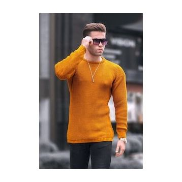 Madmext 5990 Hardal Basic Triko Erkek Kazak
