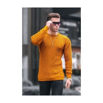 Madmext 5990 Hardal Basic Triko Erkek Kazak