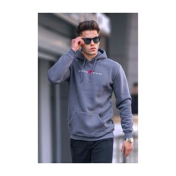 Madmext 6002 Füme Erkek Basic Kapüşonlu Sweatshirt