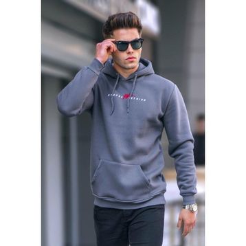 Madmext 6002 Füme Erkek Basic Kapüşonlu Sweatshirt