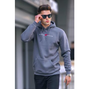 Madmext 6002 Füme Erkek Basic Kapüşonlu Sweatshirt