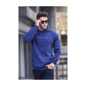 Madmext 6002 Lacivert Erkek Basic Kapüşonlu Sweatshirt
