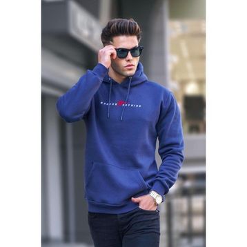 Madmext 6002 Lacivert Erkek Basic Kapüşonlu Sweatshirt