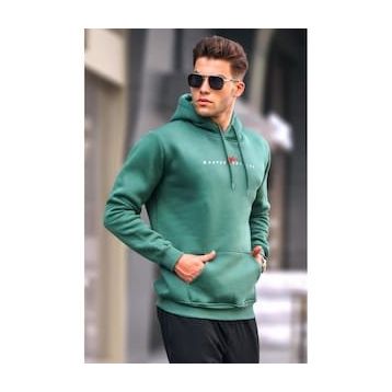 Madmext 6002 Yeşil Basic Kapüşonlu Erkek Sweatshirt