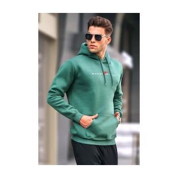 Madmext 6002 Yeşil Basic Kapüşonlu Erkek Sweatshirt