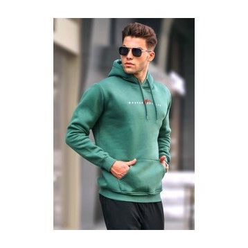 Madmext 6002 Yeşil Basic Kapüşonlu Erkek Sweatshirt