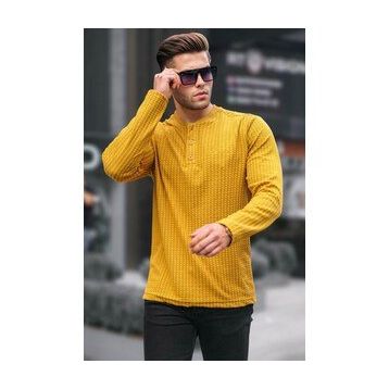 Madmext 6007 Hardal Waffle Kumaş Basic Erkek Kazak