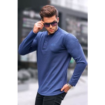 Madmext 6007 Lacivert Waffle Kumaş Basic Kazak
