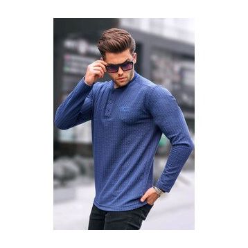 Madmext 6007 Lacivert Waffle Kumaş Basic Kazak