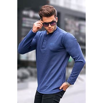 Madmext 6007 Lacivert Waffle Kumaş Basic Kazak