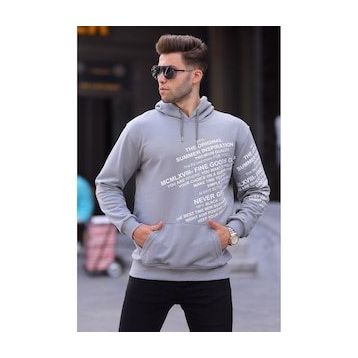 Madmext 6009 Gri Erkek Baskılı Kapüşonlu Sweatshirt